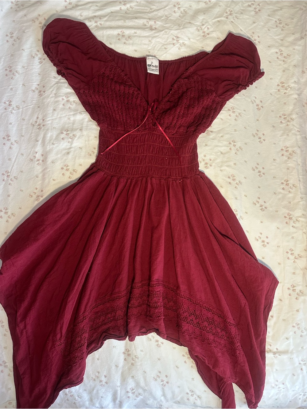 Women's Burgundy Asymmetrical Smocked Dress